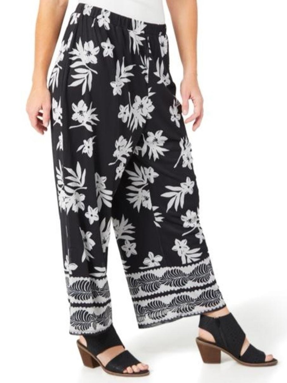 NWT Harper 241 Black & White Floral Wide-Leg Pants Sizes S & XL